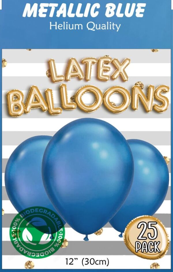 METALLIC BLUE BALLOONS 25PK - 12INCH 30CM 10/120