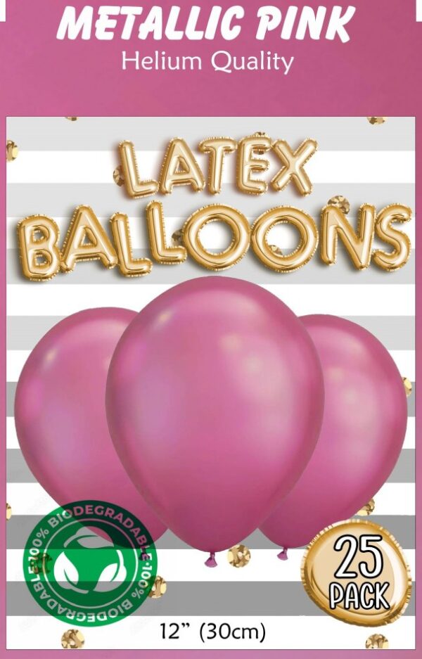 METALLIC PINK BALLOONS 25PK - 12INCH 30CM 10/120