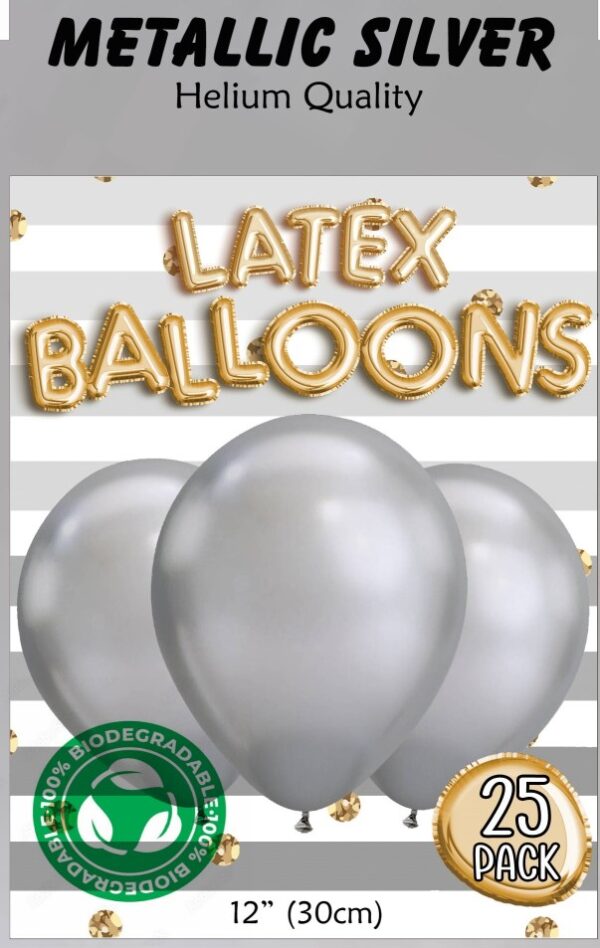 METALLIC SILVER BALLOONS 25PK - 12INCH 30CM 10 /120